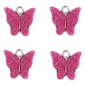 Bedel vlinder antiek zilver sparkle dark pink, per stuk